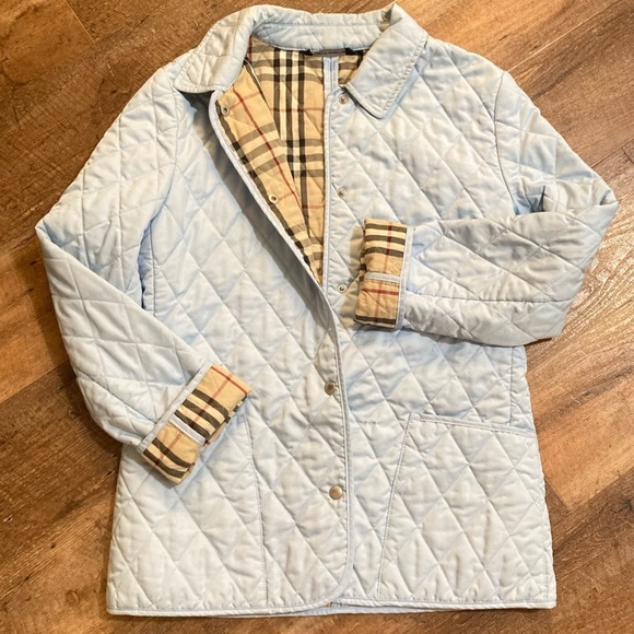 SOLD **   BURBERRY Diamond Quilted Jacket, Nova Check Lining, Light Blue XS - Picture 15 of 15